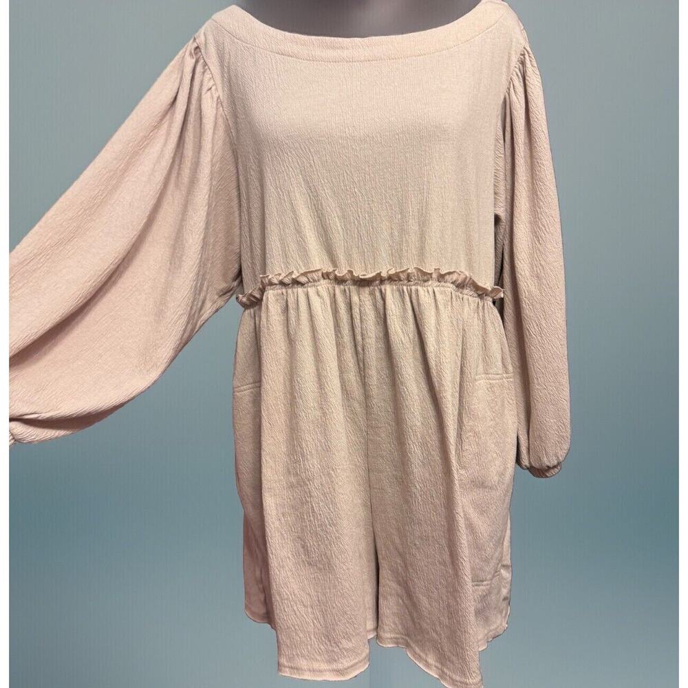Mable Romper Large Womens Outfit Cream Balloon Sleeve Minimalist Coastal Casual
